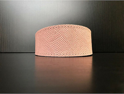 Lined Powder Pink Snake Skin - Whippet Leather Collar - Size M
